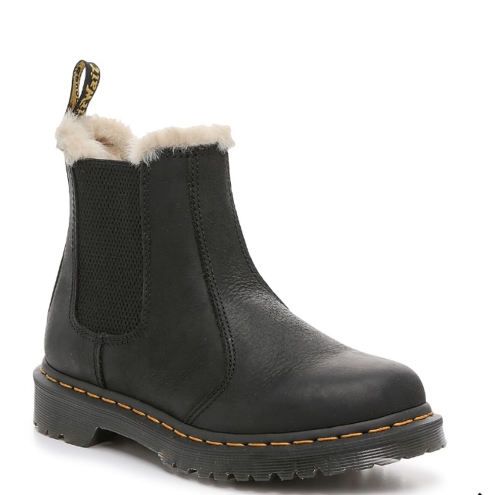Dr Martens 2976 Leonore Chelsea Boots Faux Fur Lined Leather, SIZE 7